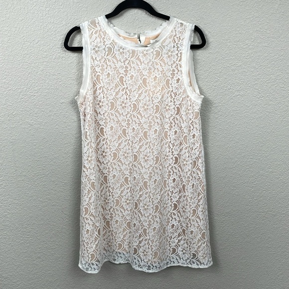 NWT Joie Isette Lace Shift Mini Dress Sleeveless Bridal White Nude Sz M - Picture 1 of 10